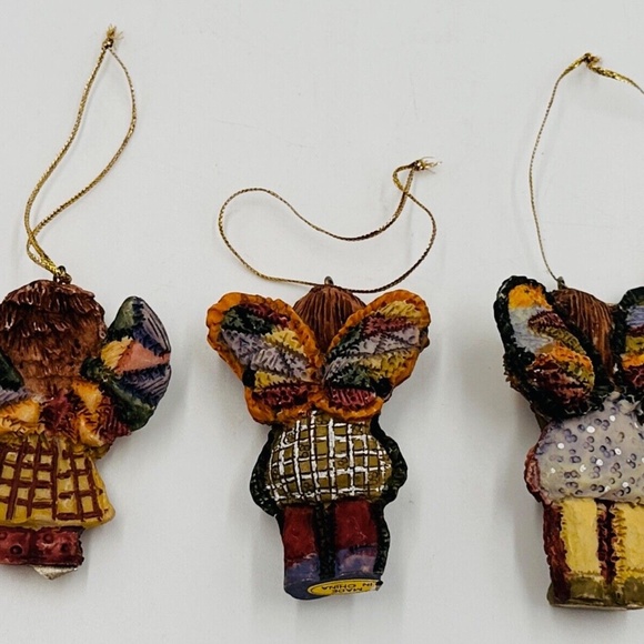 The Beachcombers Int'l. Christmas Angel Ornaments w/ Patchwork Wings Set of 3 - Picture 2 of 8